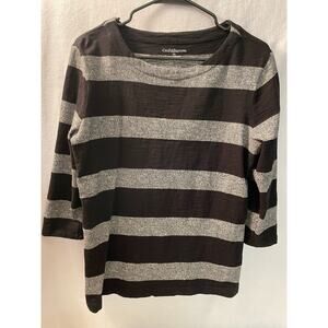 Croft &‎ Barrow black gray striped 3/4 sleeve petite large